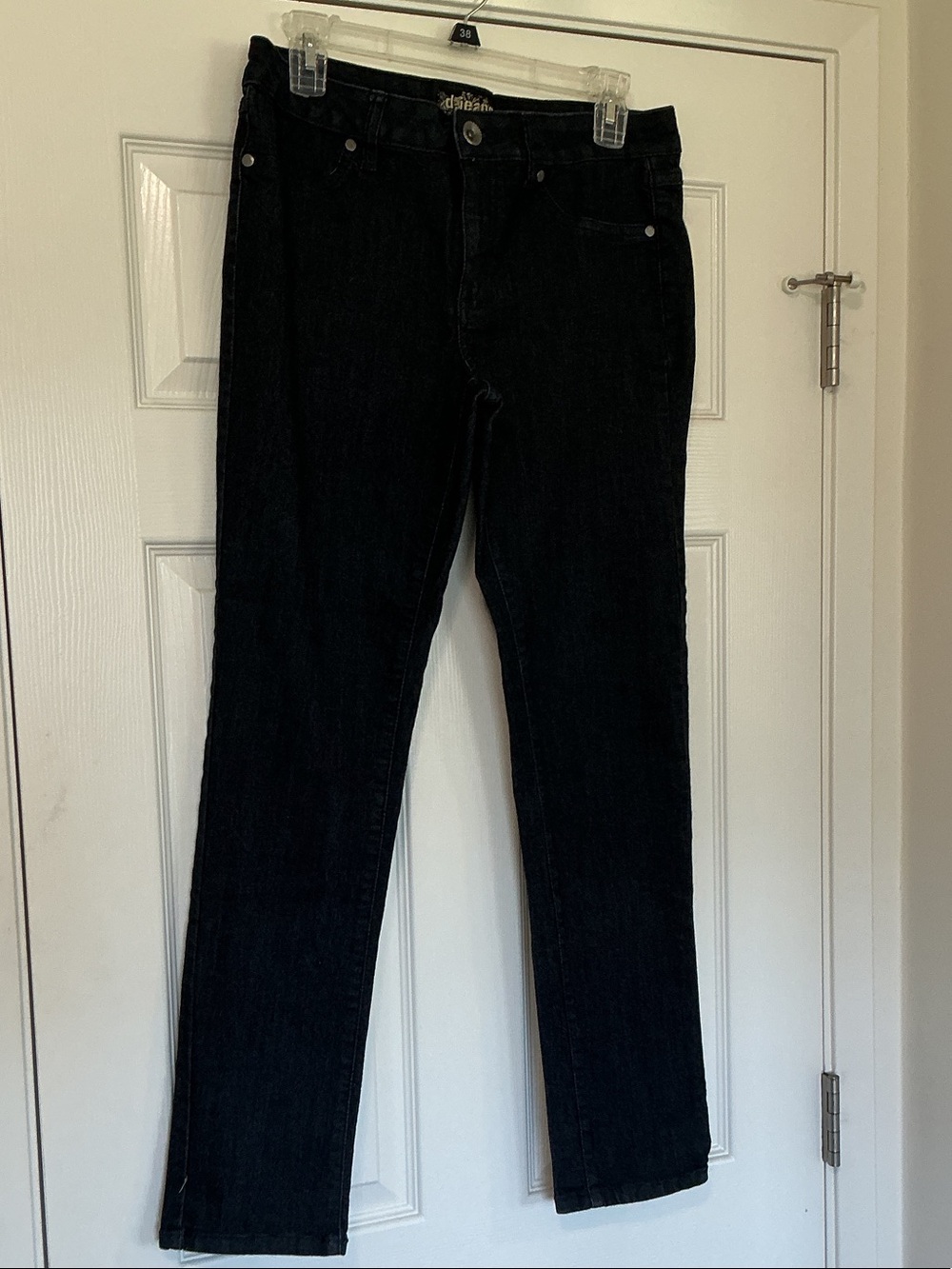 d.jeans Dark Blue Wash Denim Stretch Jeggings with Bedazzled Back Pockets